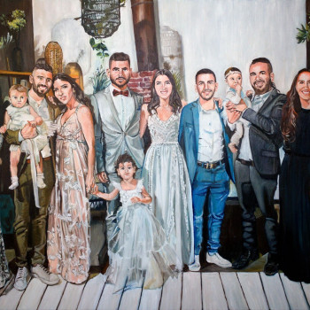 Family portrait painting - Wedding, three generations