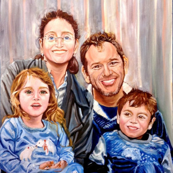 Family portrait painting - the parents, the daughter and the son