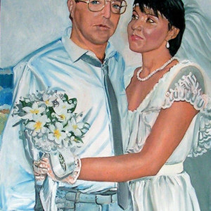 Couple portrait painting from an old wedding photograph, for a parents' anniversary