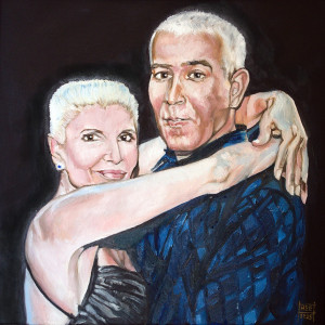 Peinture de portrait de couple à l'huile sur fond noir Peinture de portrait de couple à l'huile sur fond noir
