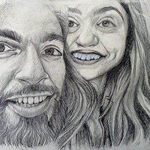 Peinture de portrait de couple au crayon en gros plan, cadeau pour l'épouse Peinture de portrait de couple au crayon en gros plan, cadeau pour l'épouse
