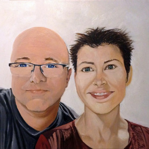 Peinture de portrait de couple sur fond uni, cadeau pour l'épouse Peinture de portrait de couple sur fond uni, cadeau pour l'épouse